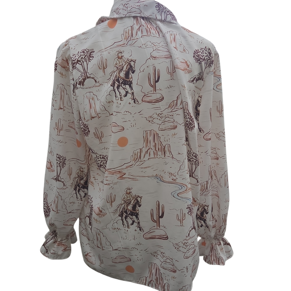 Cherry BETTY large Scenic Western Cowboy Print Women's Blouse - Picture 4 of 7